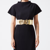 Texture Faux Leather Belt - Gold - L